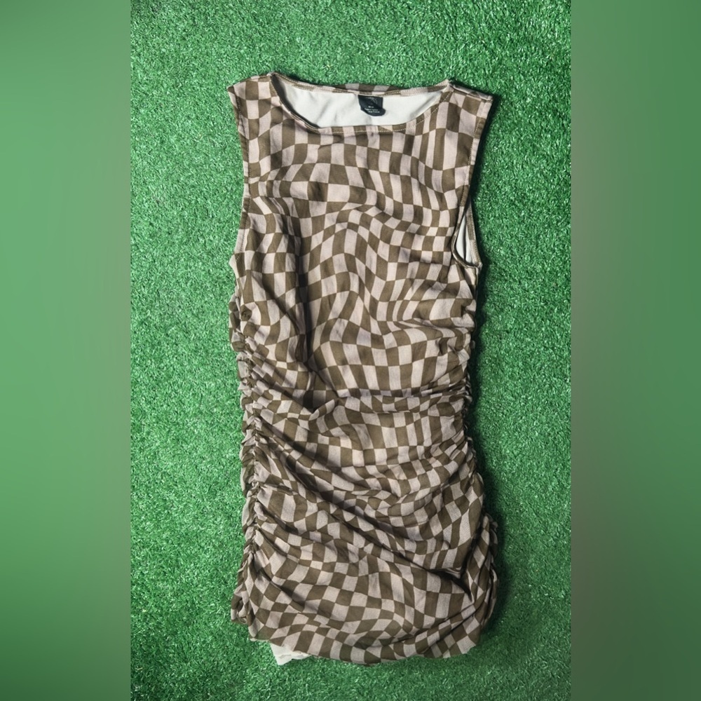 Urban Outfitters Tan and Cream Checkered Patterned Fabric